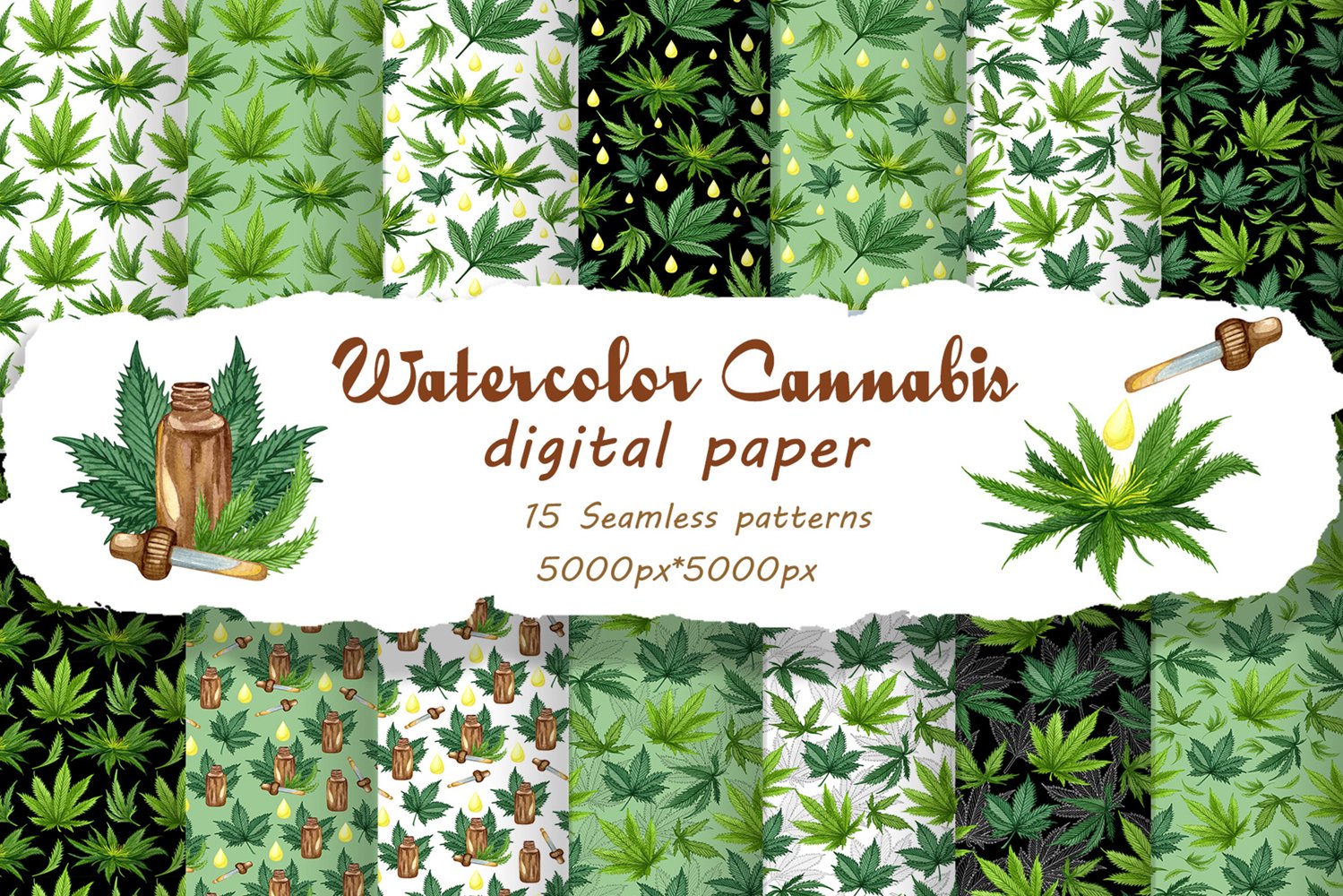 Cover image of Cannabis watercolor digital papers.