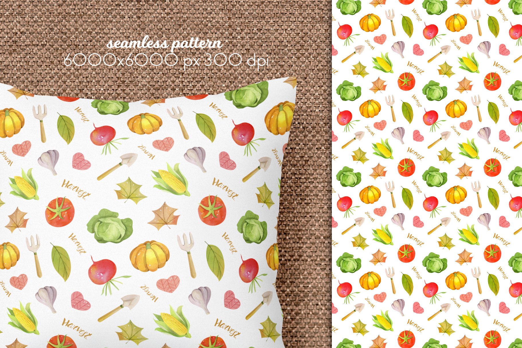 White decorate pillow with the autumn vegetables.