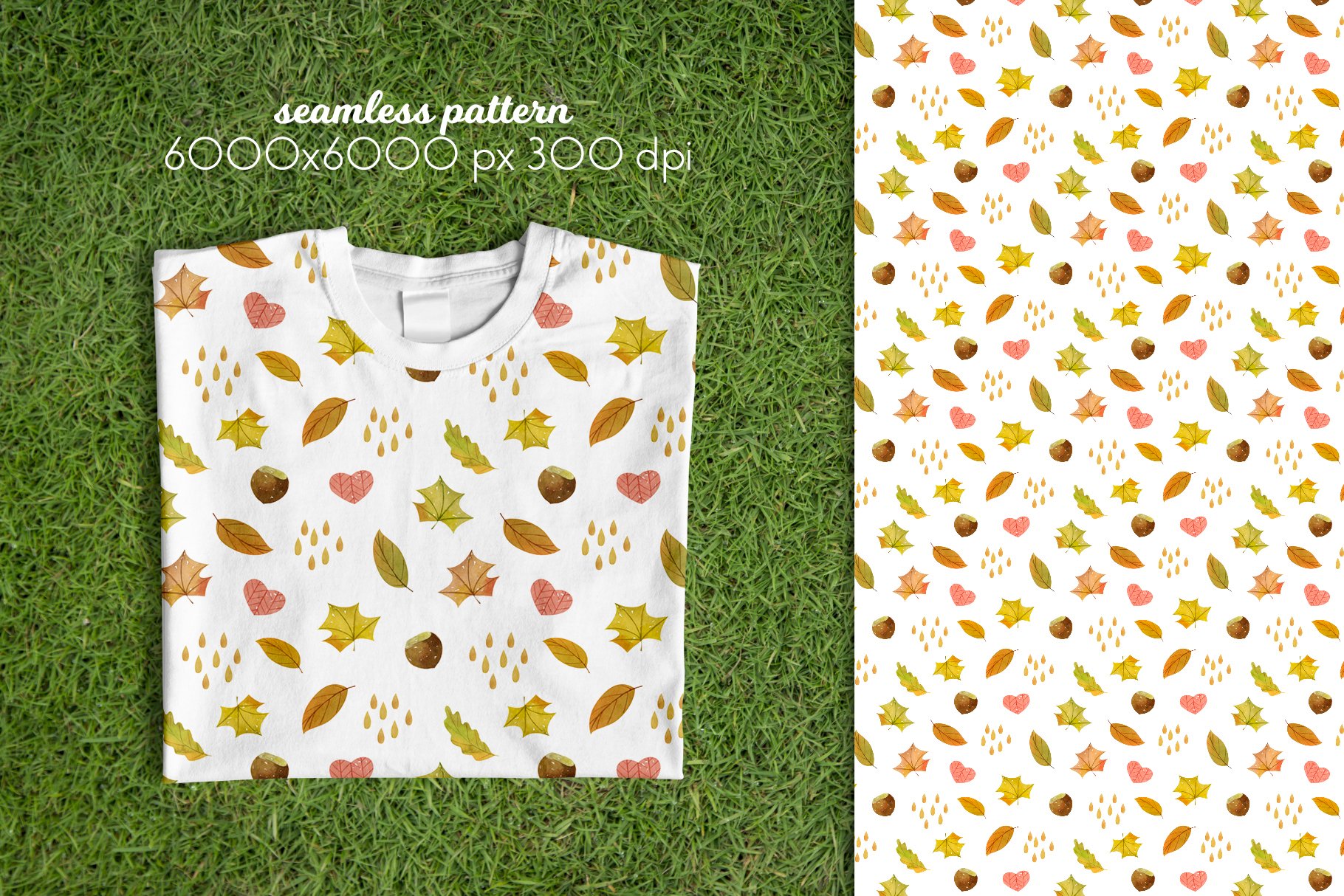 Classic white t-shirt with autumn leaves.
