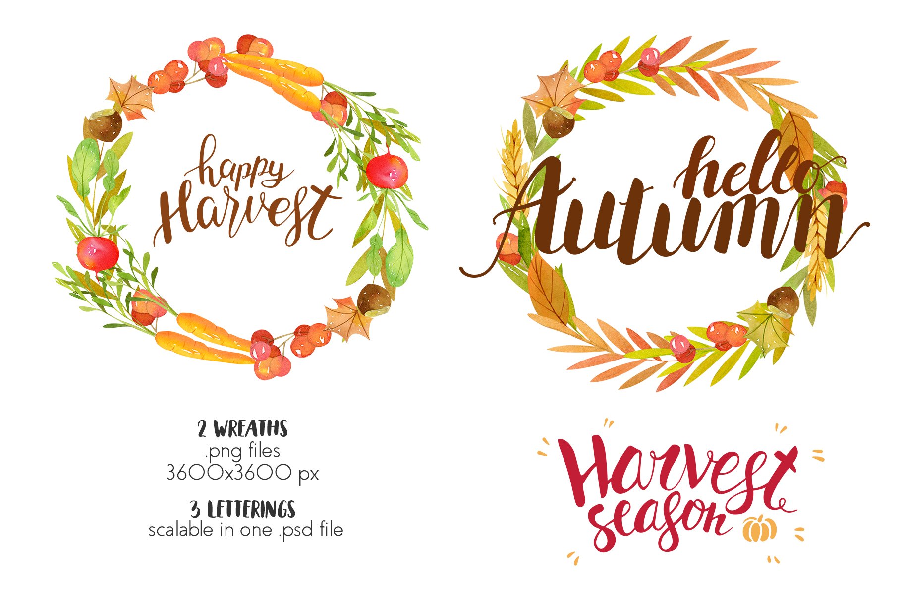 Two autumn wreathes with some lettering.