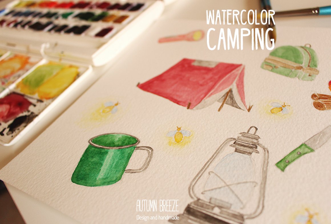 Some camping elements on a paper.