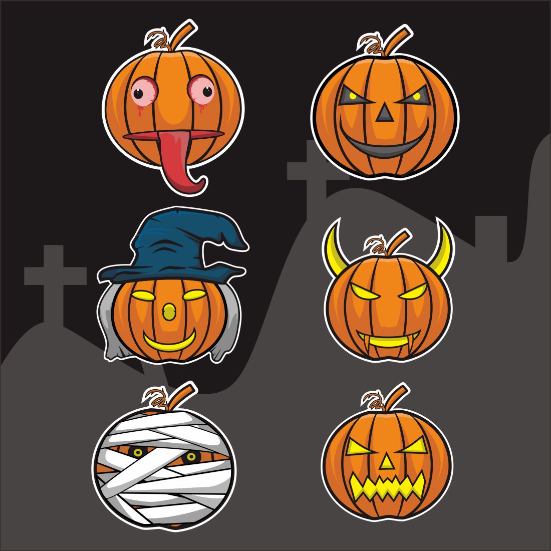 6 Pumpkins Halloween Stickers preview image.