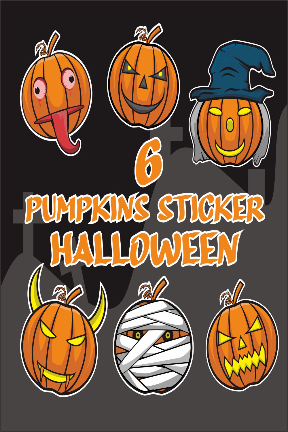 6 Pumpkins Halloween Stickers pinterest image.