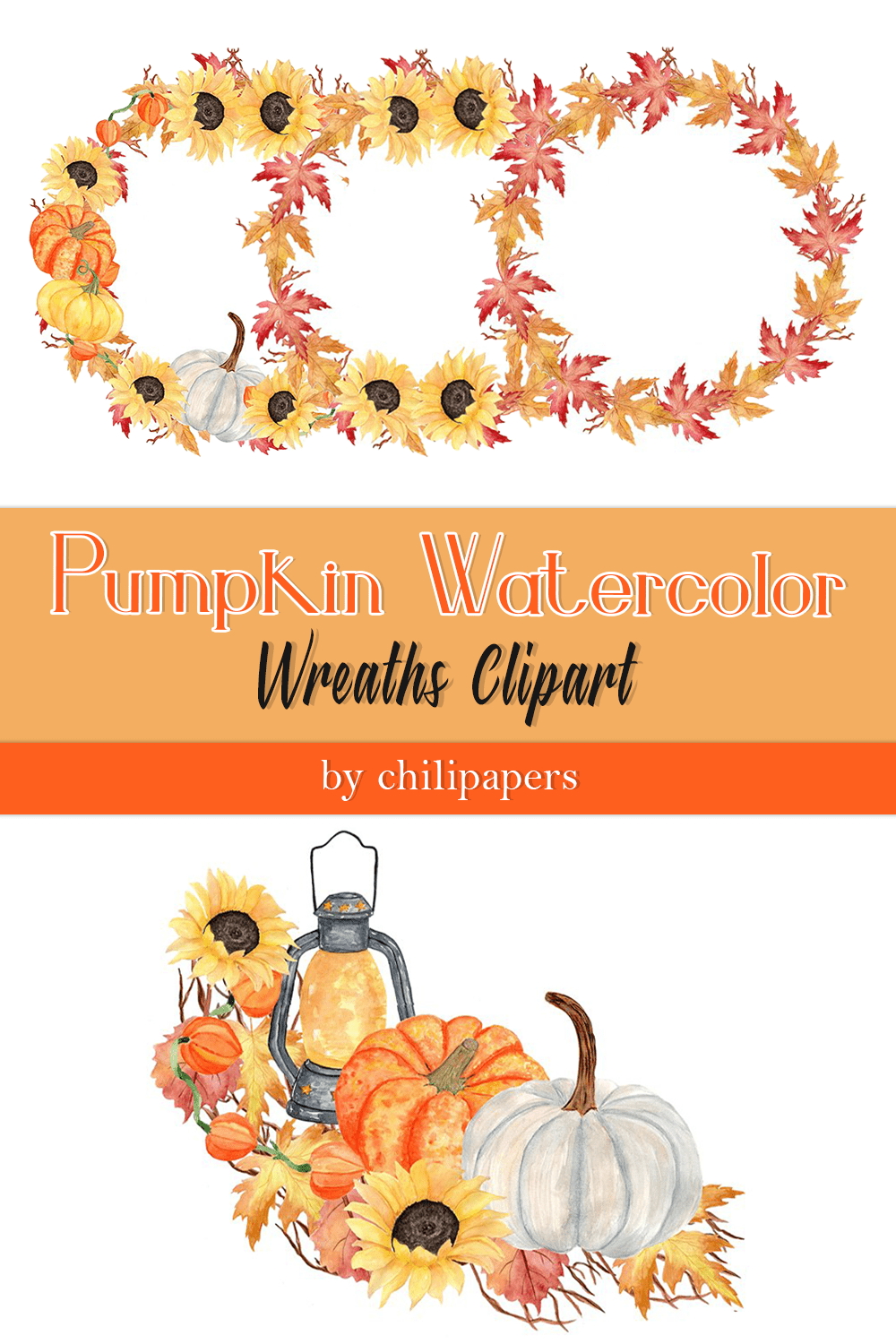 pumpkin watercolor wreaths clipart pinterest