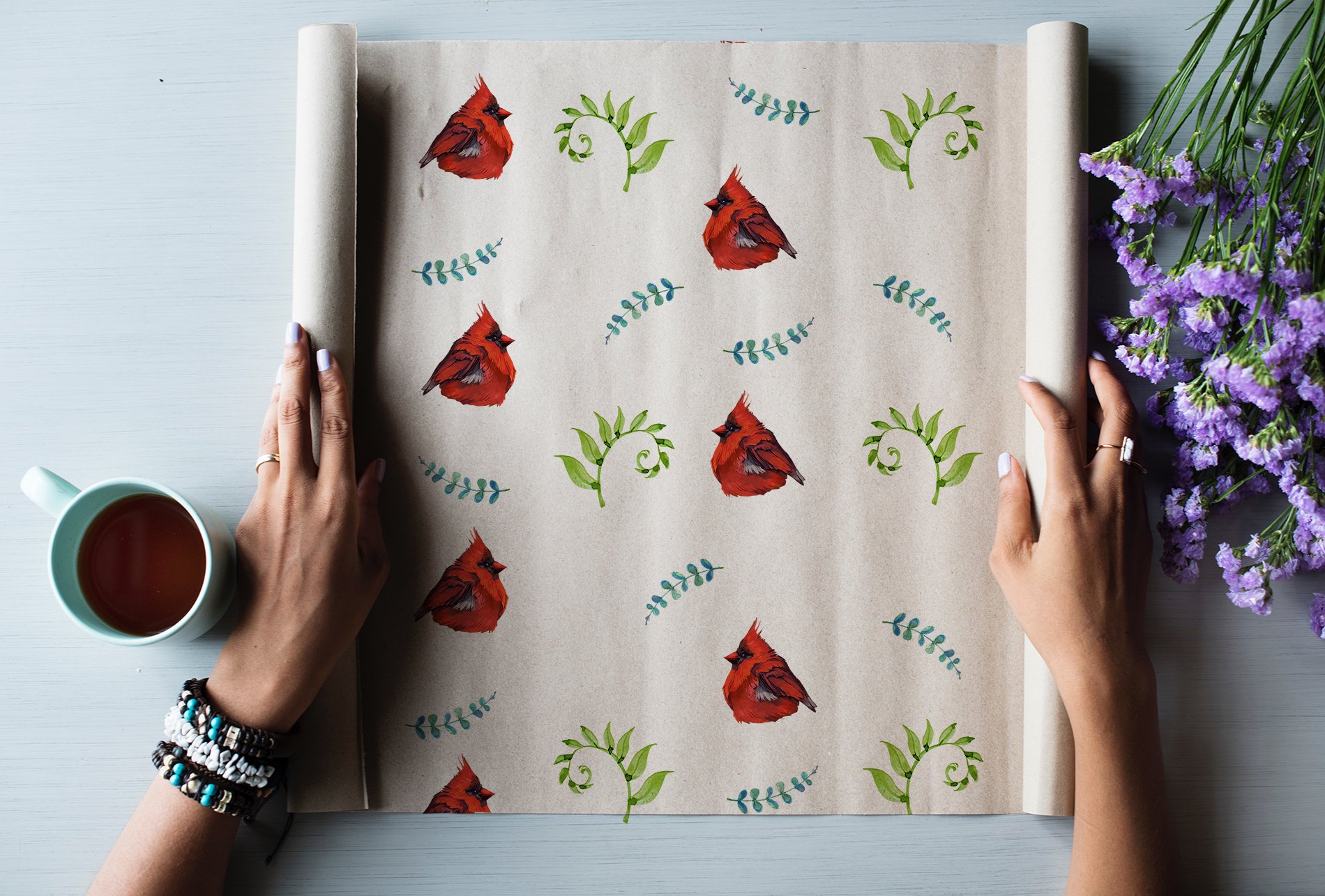 Minimalistic fabric with red birds.