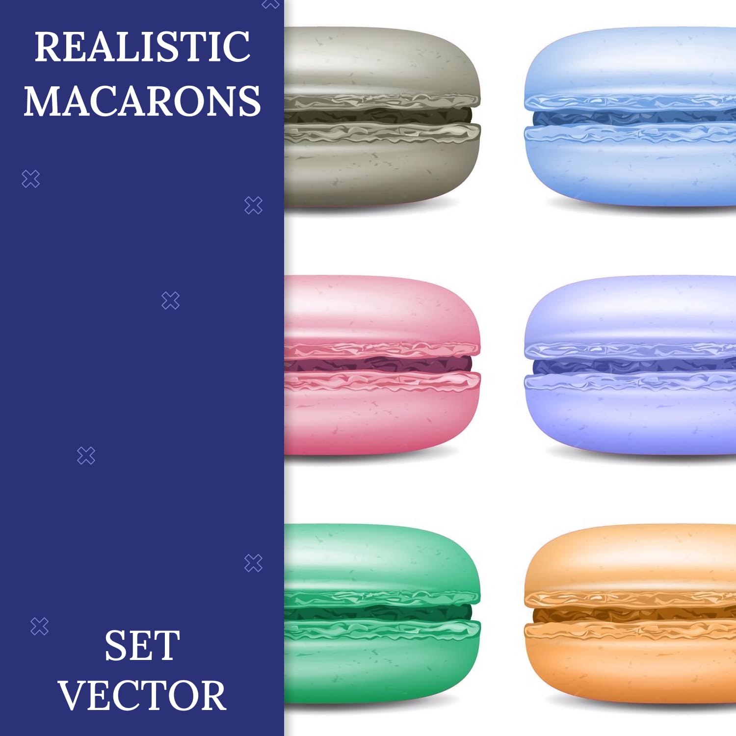 Realistic Macarons Set Vector. Detailed Colourful French.