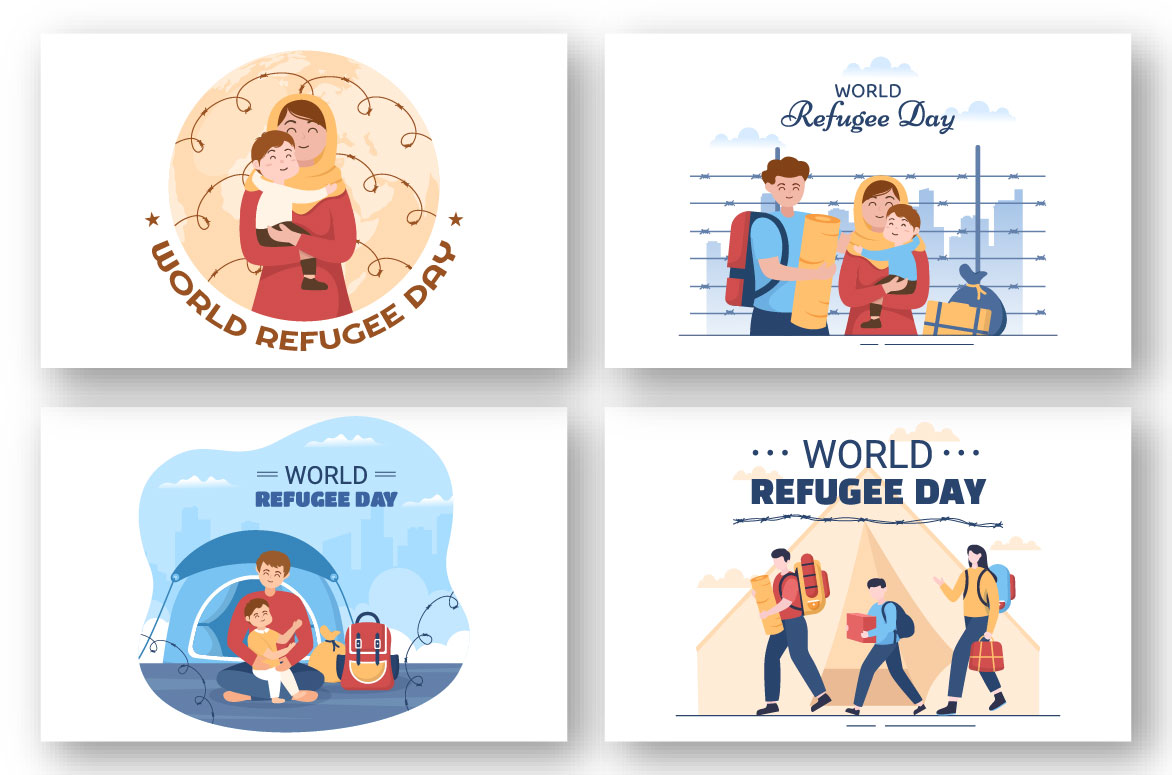 10 World Refugee Day Illustration set.