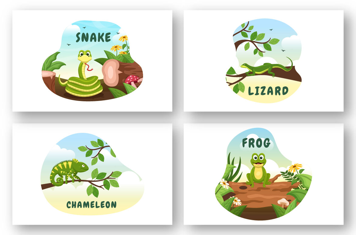 10 Set of Animal Reptile Illustration set.