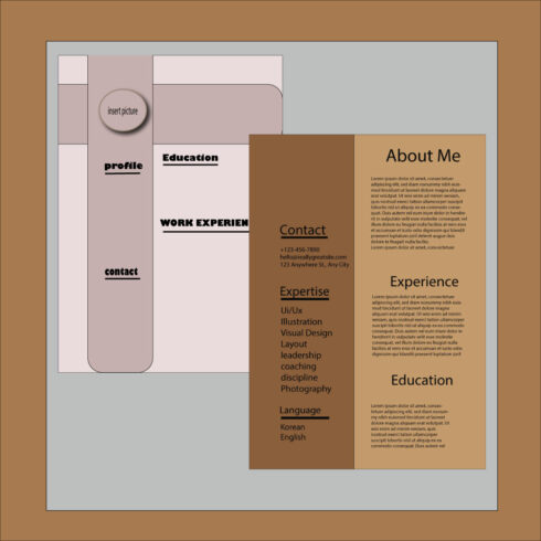 Brown and white resume with a brown border.