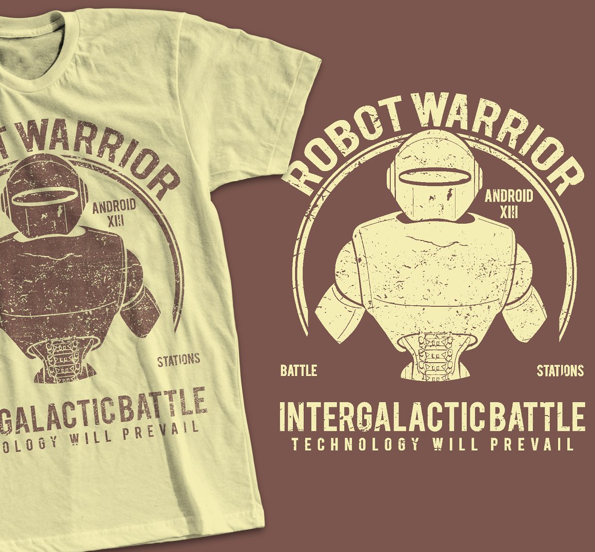 White T-shirt with a beautiful image of a robot warrior