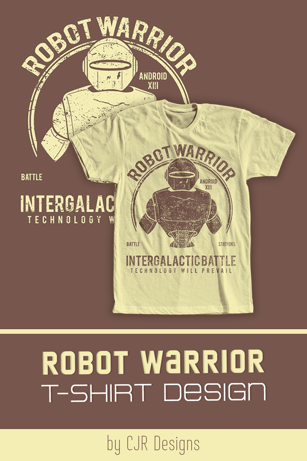 White T-shirt with lovely warrior robot print.