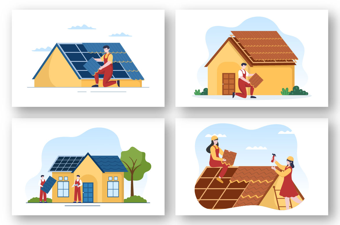 8 Roofing Construction Workers Illustration collection.