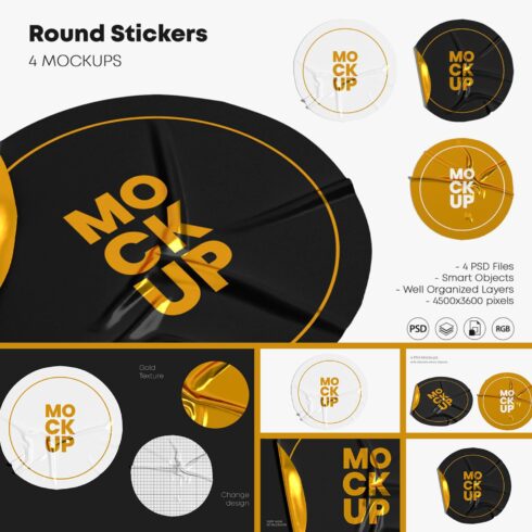 Collection of images of gorgeous crumpled sticker mockups.