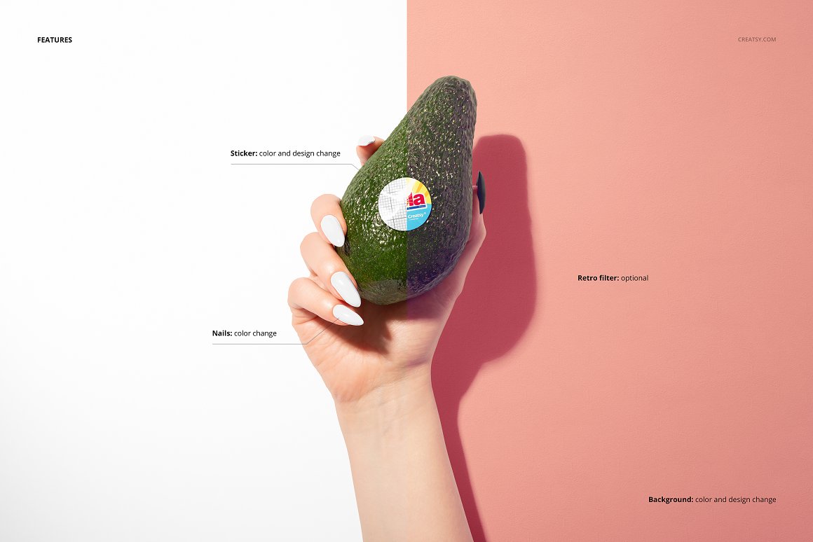 Image of avocado with irresistible round sticker.