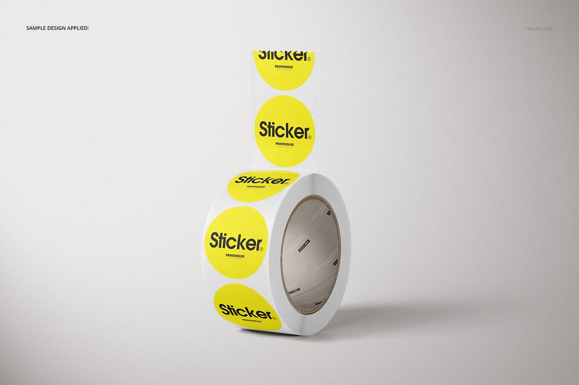 Adorable yellow round roll stickers mockup image.