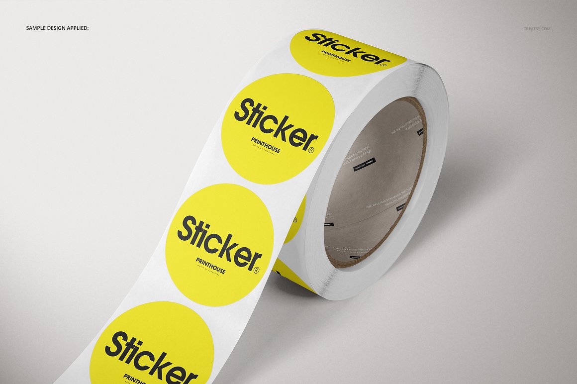 Beautiful yellow round roll stickers mockup image.