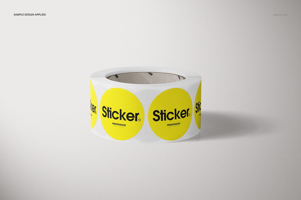 Adorable yellow round roll stickers mockup image.