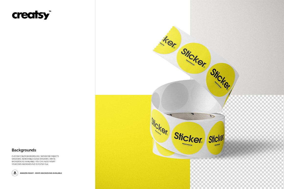 Gorgeous yellow round roll stickers mockup image.