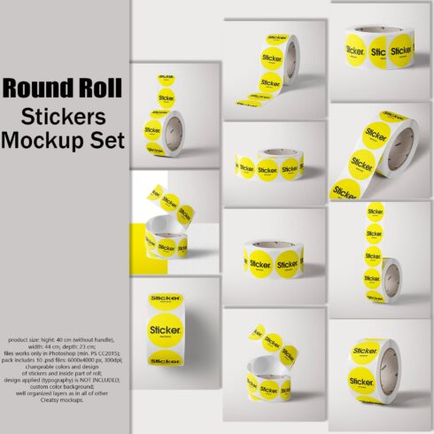 A selection of adorable round roll stickers mockup images.