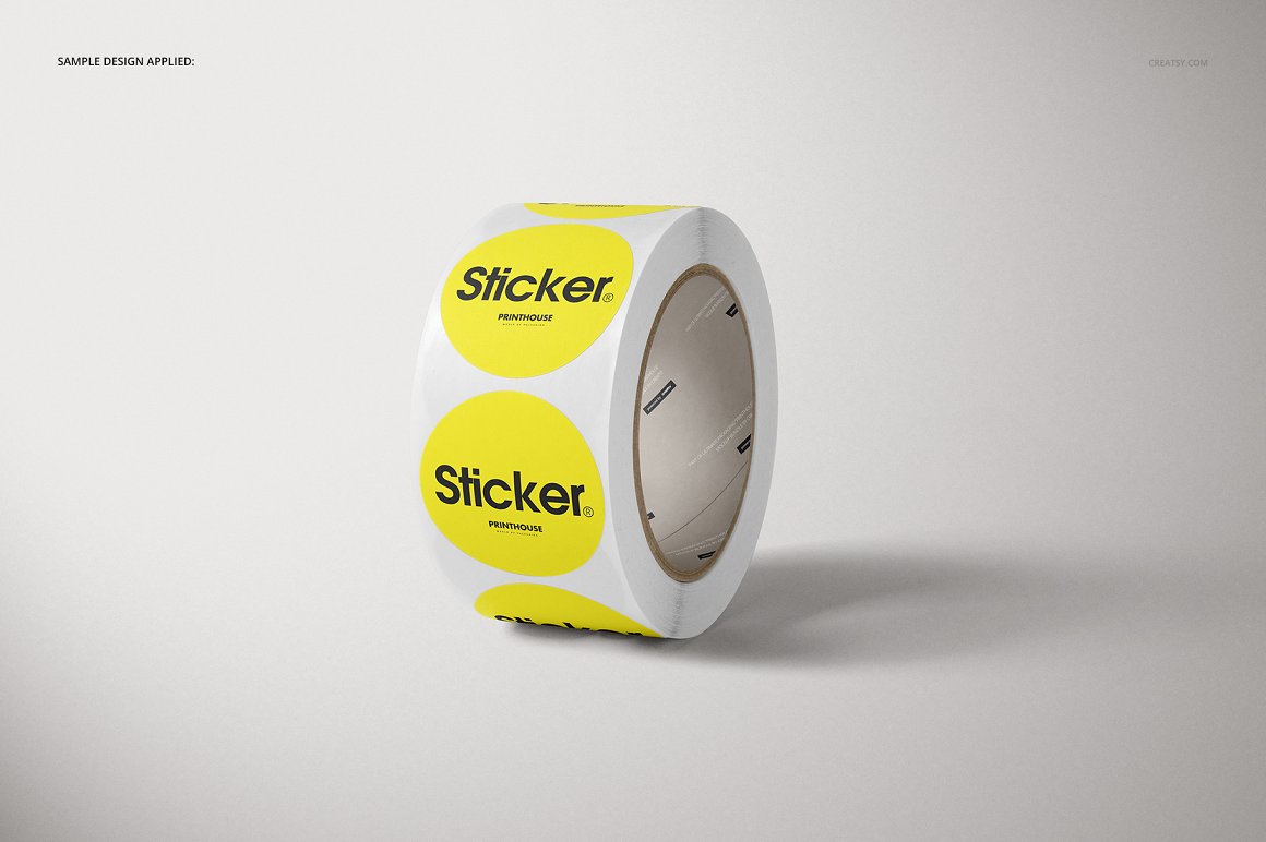 Image of adorable yellow round roll stickers mockup.