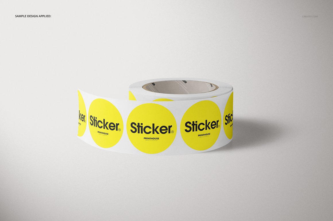 Images of gorgeous yellow round roll sticker mockup,