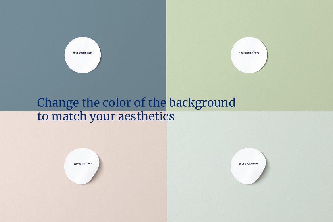 Images with gorgeous round stickers on plain backgrounds.