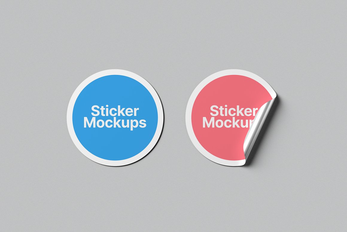 Image of wonderful sticker mockups in round shape in blue and pink.