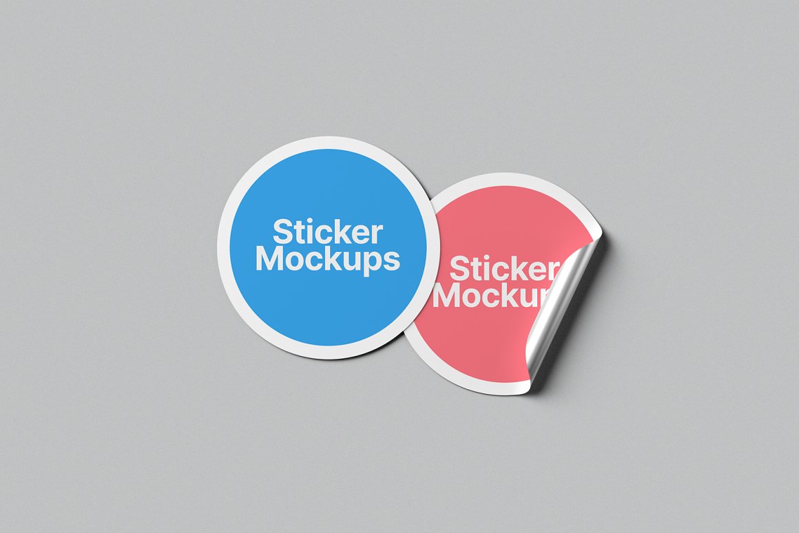 Picture of lovely round shape sticker mockups in blue and pink.