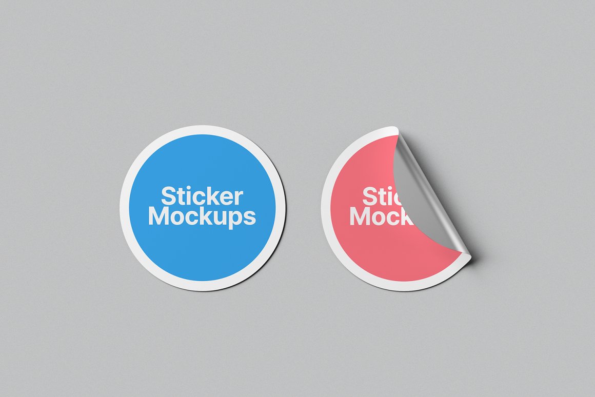 Image of adorable round shape sticker mockups in blue and pink color.