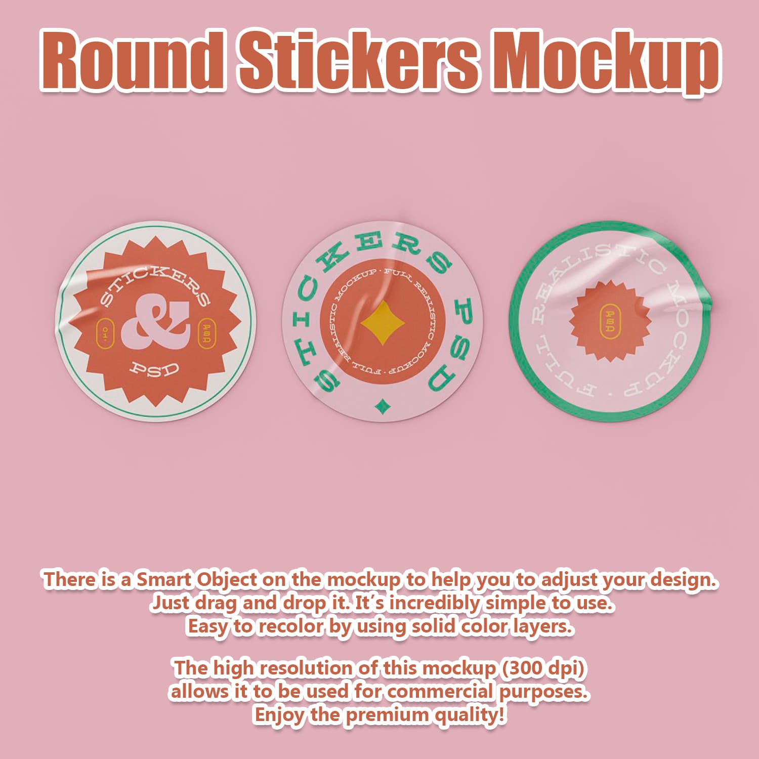 Set of adorable round sticker mockups.