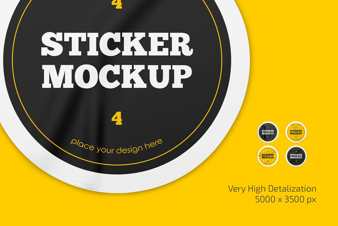 Image of colorful round sticker mockup in two colors.