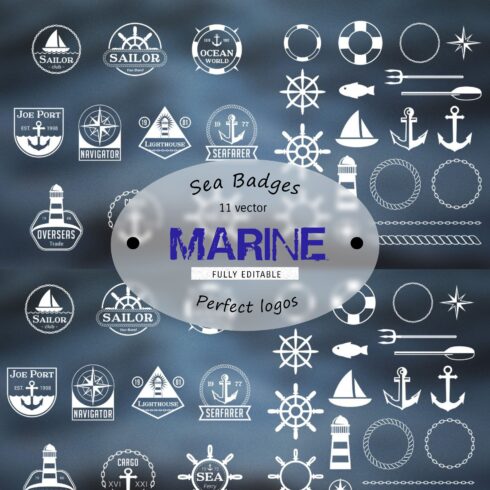 Sea Marine Badges Logos.