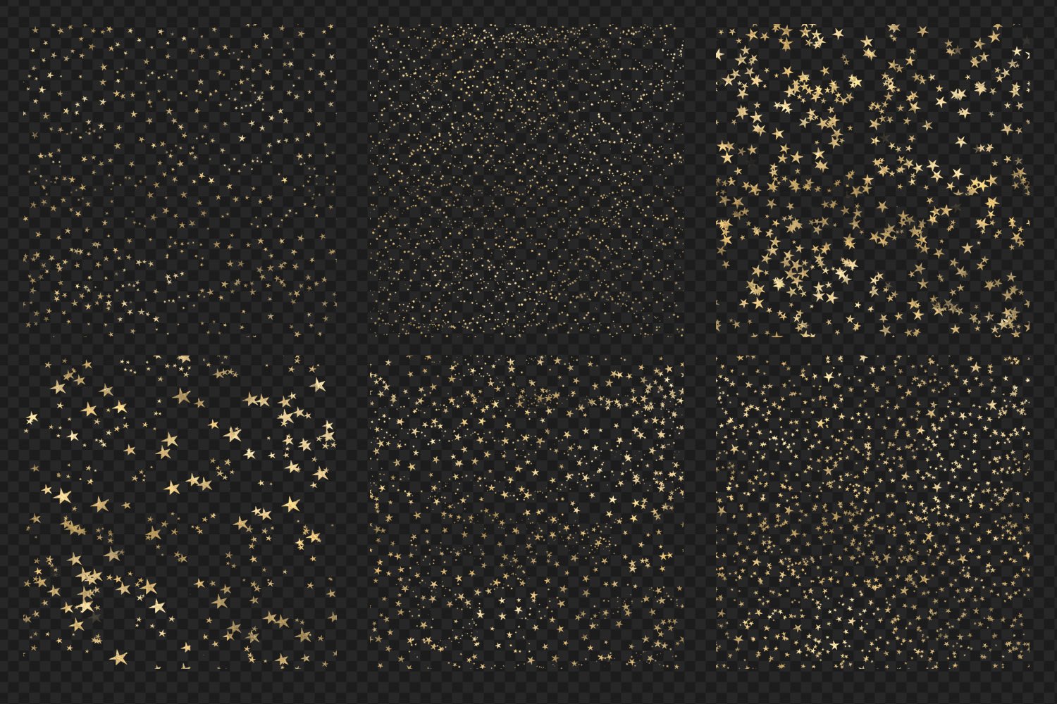 Black background with small gold stars collection.