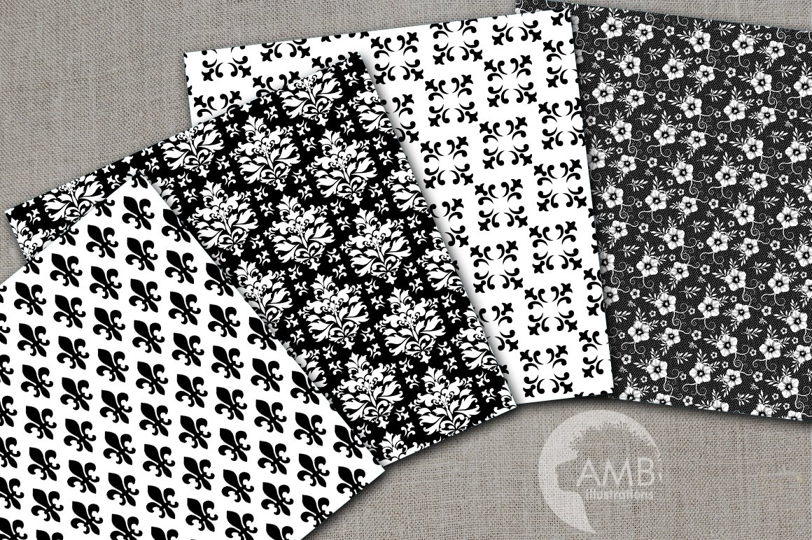 4 Shabby Chic Black Lace Papers AMB-1026.