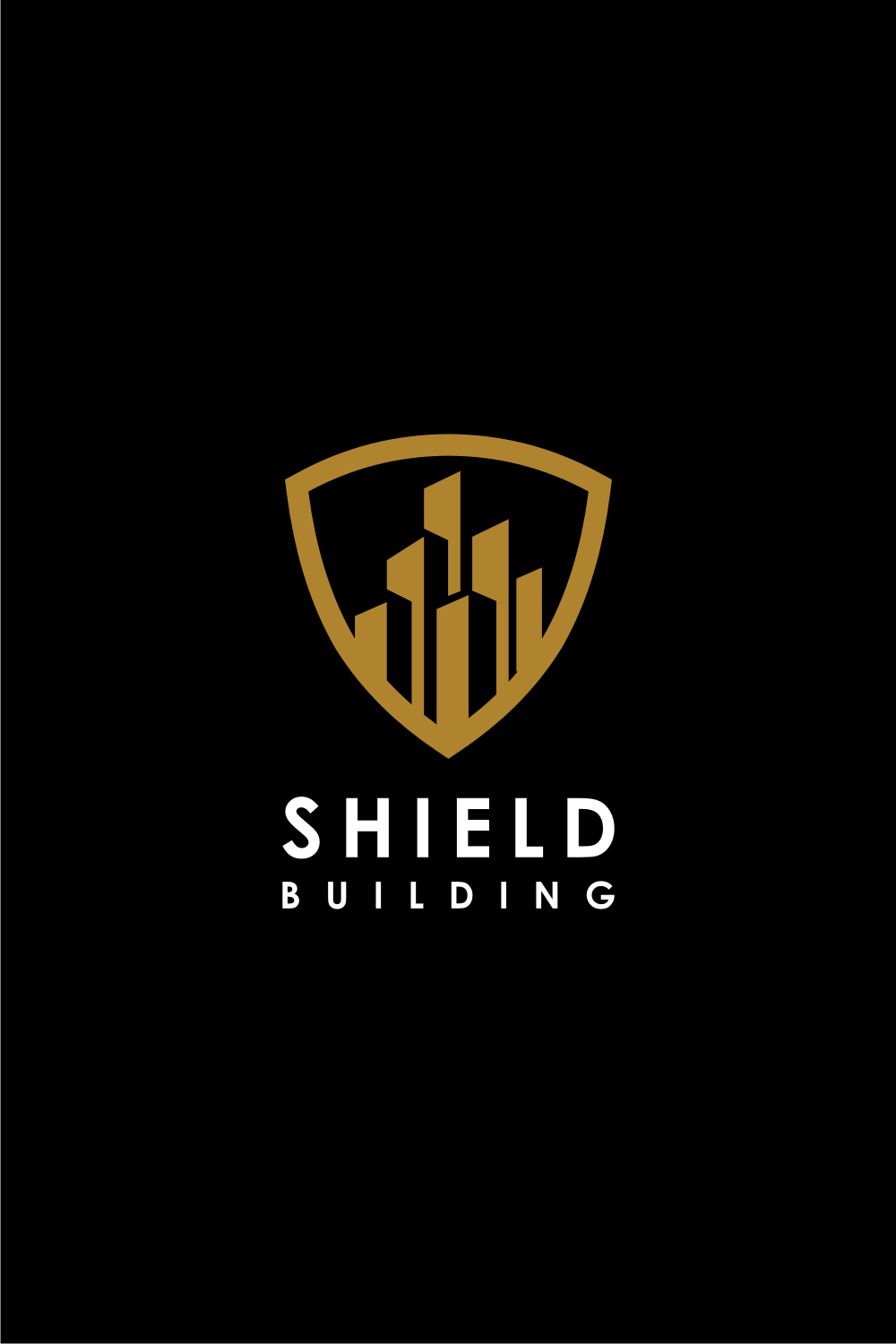 Building and Shield Line Style Logo pinterest image.
