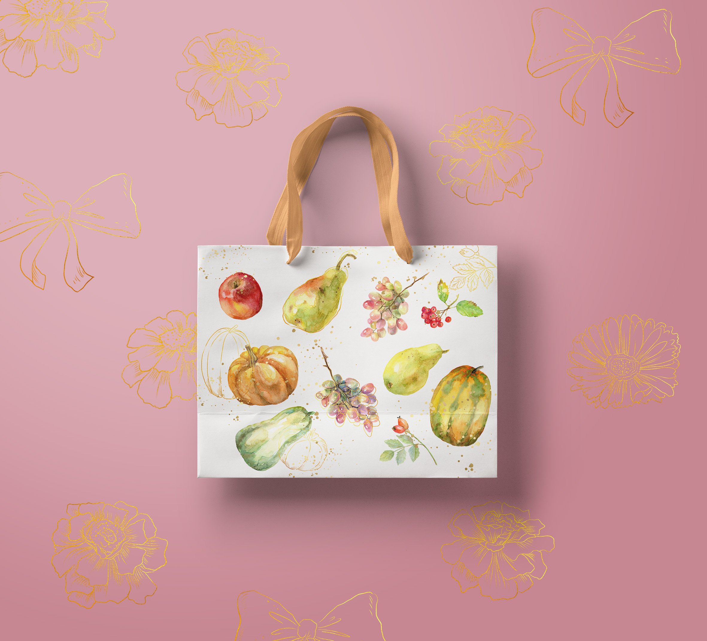 Light shopping bag with autumn illistration.
