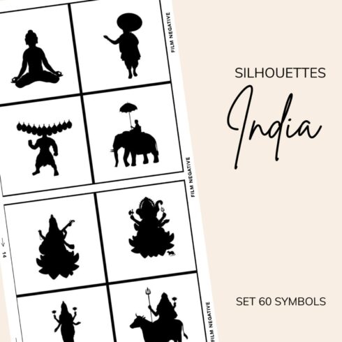 Set 60 Silhouettes Symbols "India".