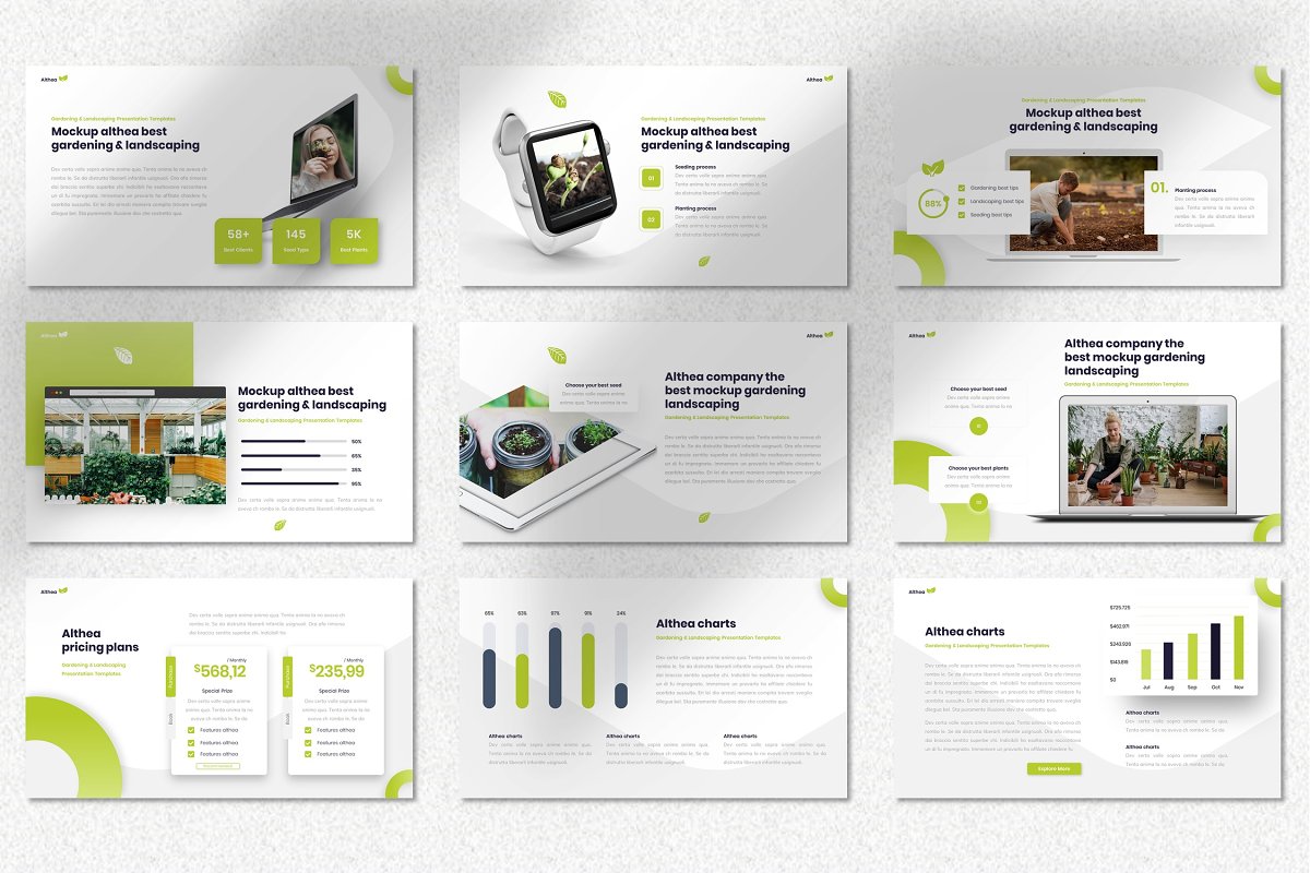 There are a lot of slides with mockups and infographics elements.