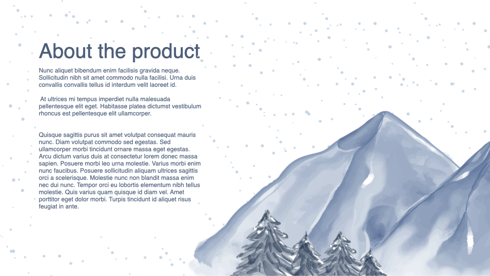 Minimalistic slide with a winter mountain and text.