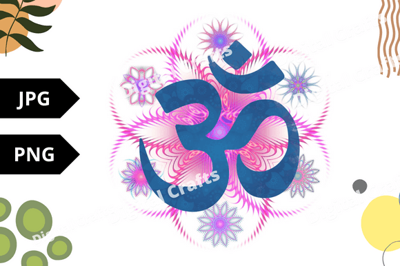 A Purple Icon - Om With Mandala Graphic on a white background.