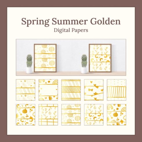 Spring Summer Golden Digital Papers.