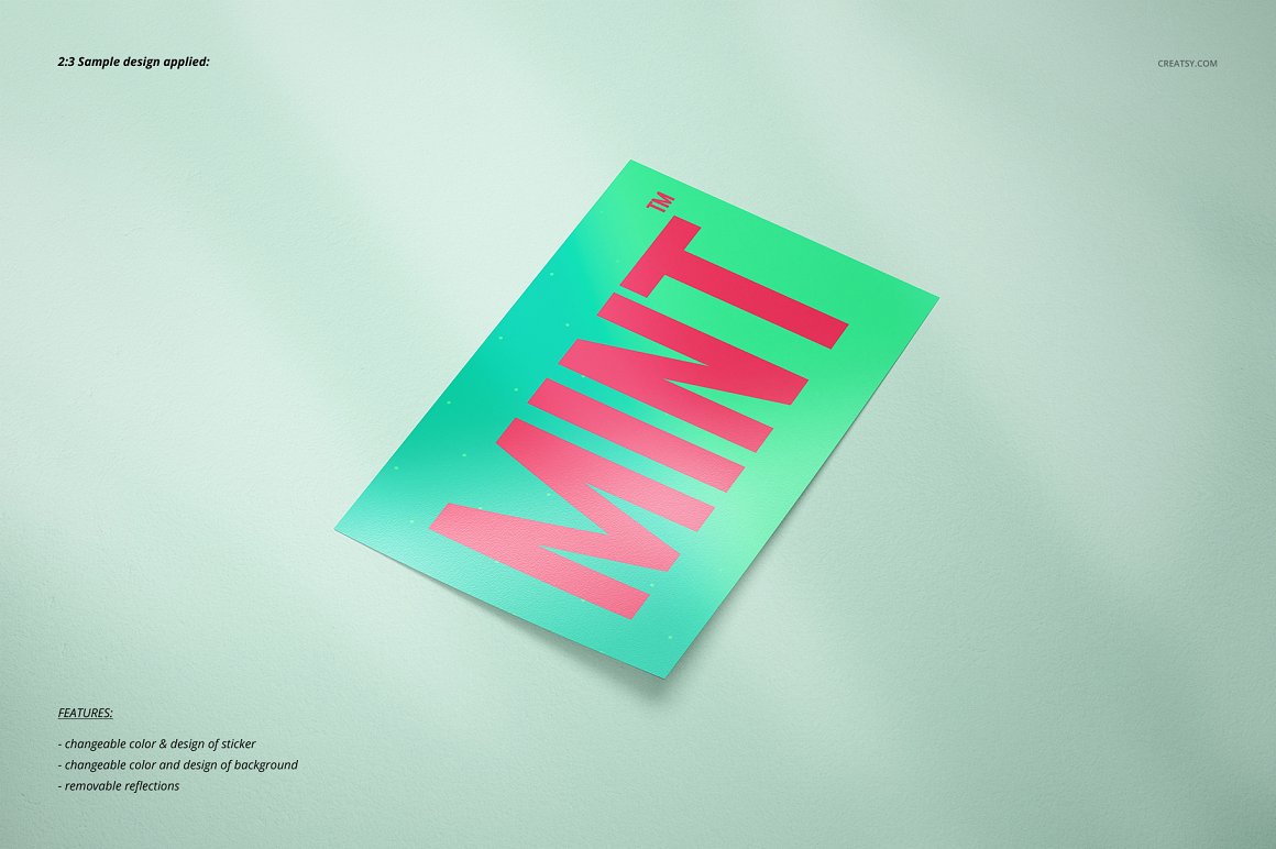 Images of enchanting mint color sticker with pink lettering.