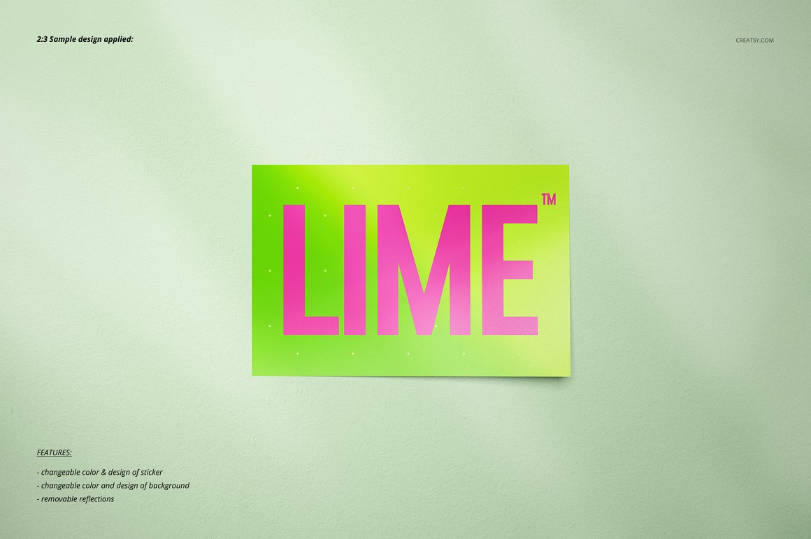 Images of irresistible light green sticker with pink lettering.