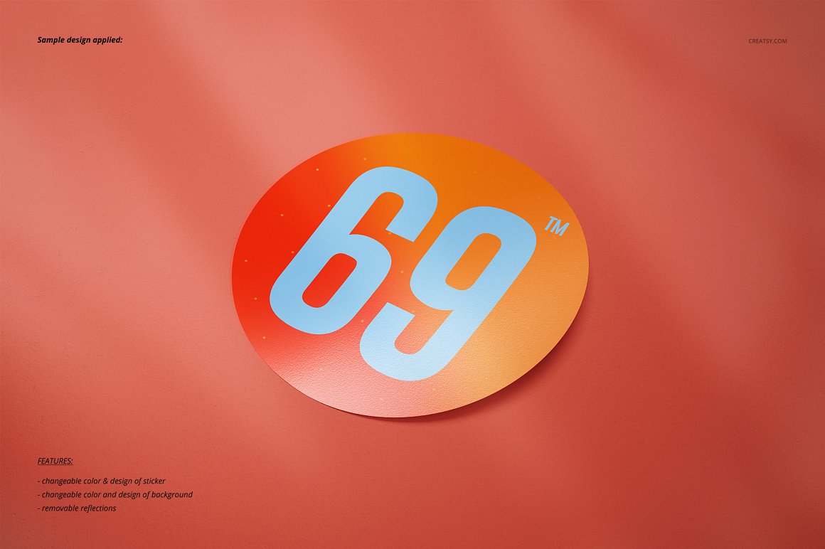 Images of gorgeous sticker in orange with the number 69.