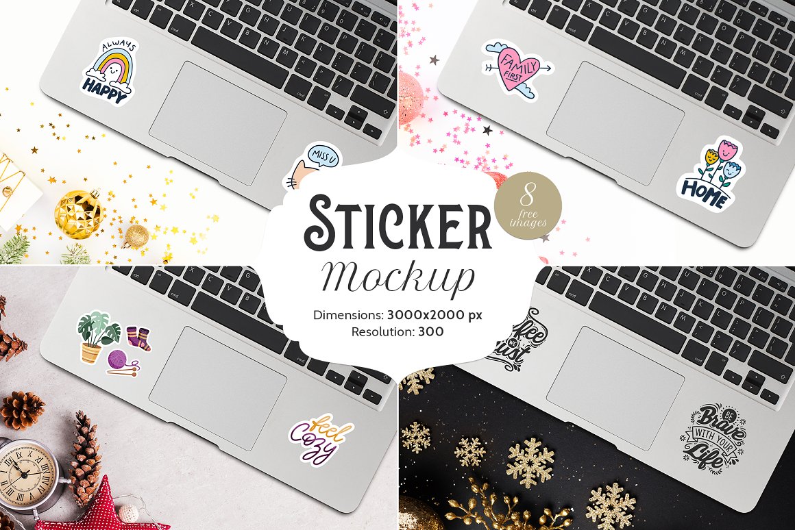 Compilation of laptop images with amazing stickers.