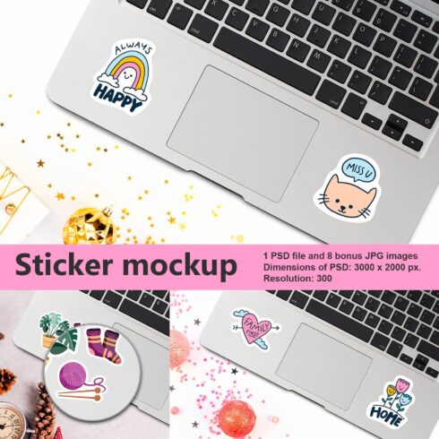 Laptop Sticker Mockup  1 PSD with 5 JPG images (1102741)