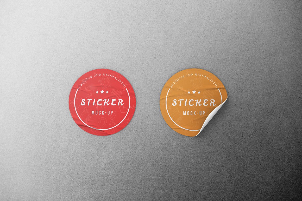 Images of colorful red and orange sticker.