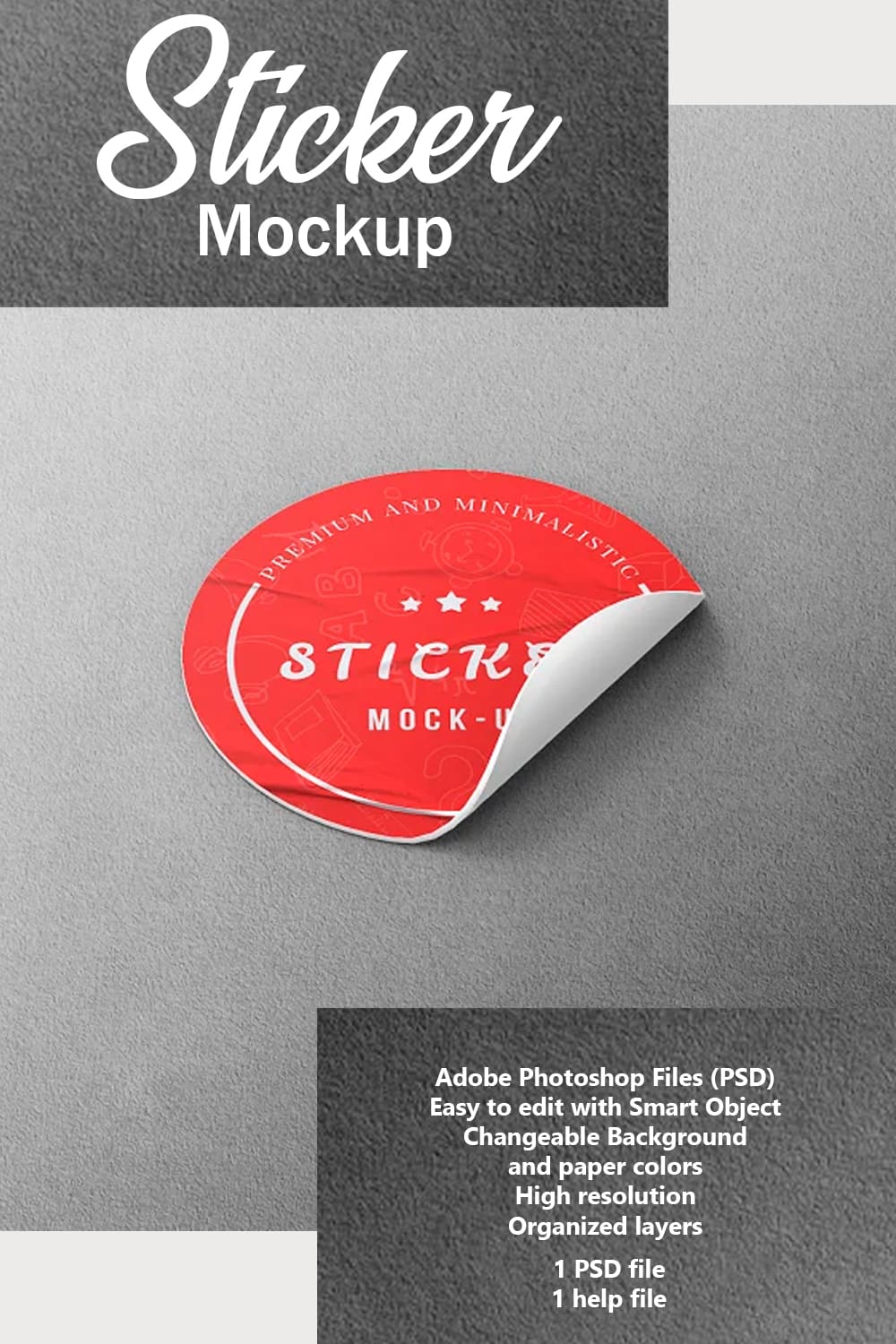 Irresistible round sticker mockup image in red color.
