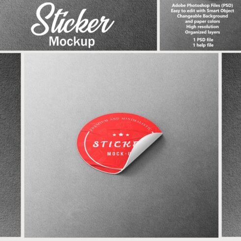 Images of enchanting red color round sticker mockup.
