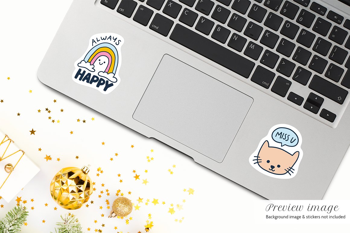 Image of laptop with cute stickers.